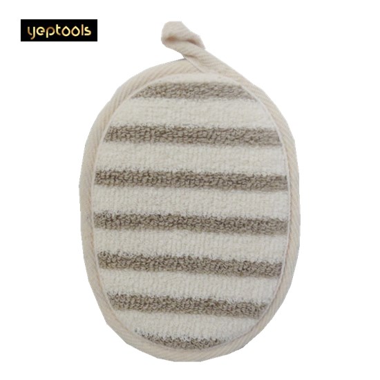 Stripe flax oval bath brush with bend